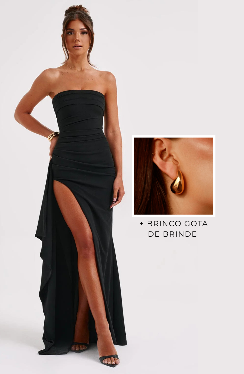 Vestido Longo Beth + Brinco Gota