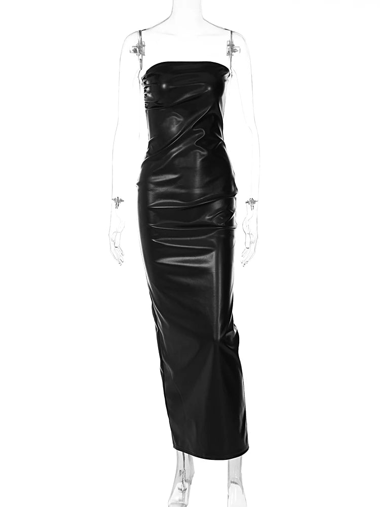 Vestido Sophia Tubinho Longo de Couro Sintético